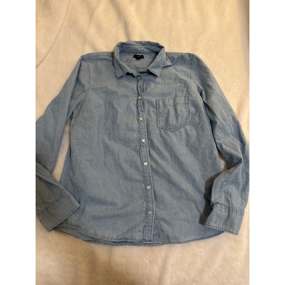 J.Crew Tops - J.Crew Womens Light Wash Chambray Button Down Shirt Blue Long Sleeve Large